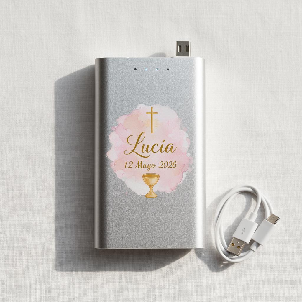 Batería Externa de Aluminio Reciclado Personalizada para Comunión